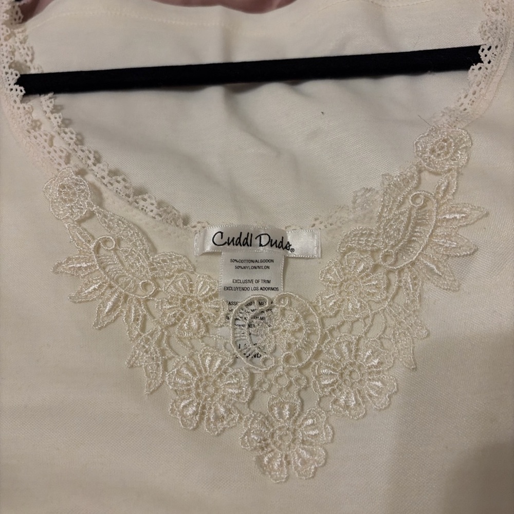Cuddl Duds Ivory Lace Accent Top